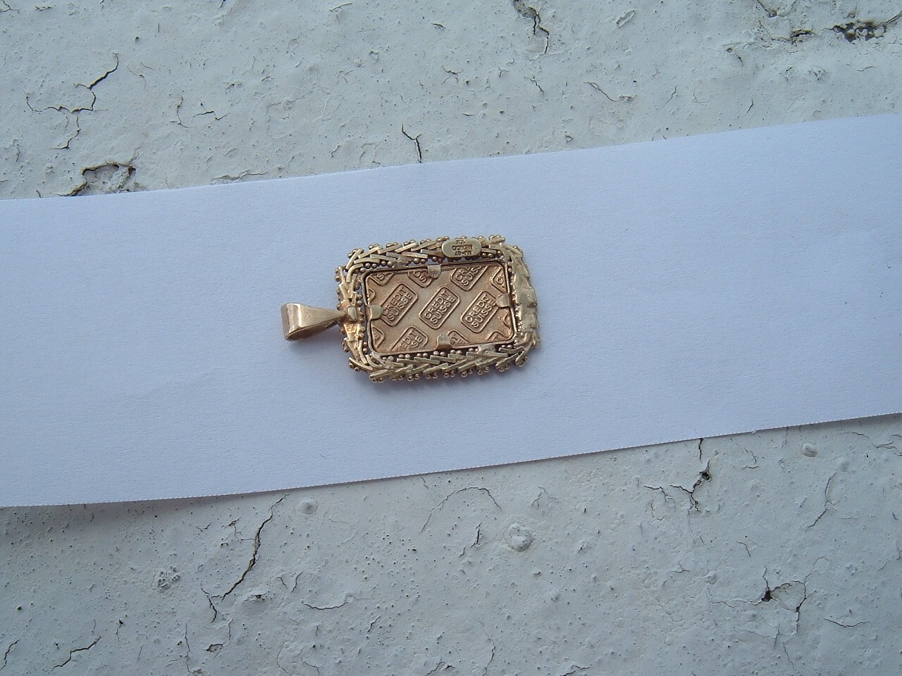 1 GRAM CREDIT SUISSE 999.9 GOLD BAR & 10K STAMPED MEXICO BEZEL PENDANT 3.2 GRAM