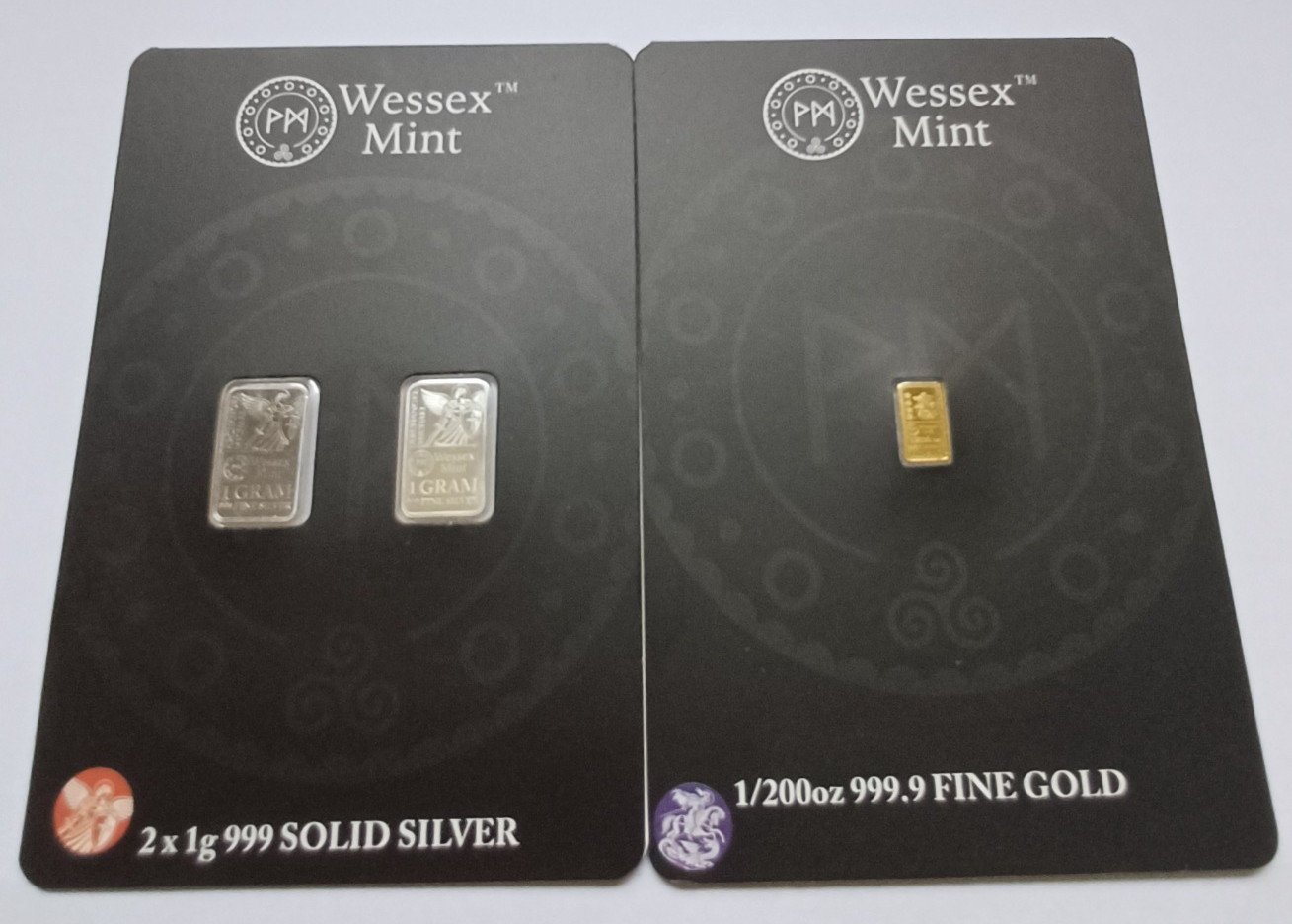Wessex Mint 1/200th oz George & the Dragon Gold .999 Bar & Silver x 2 1g Bars