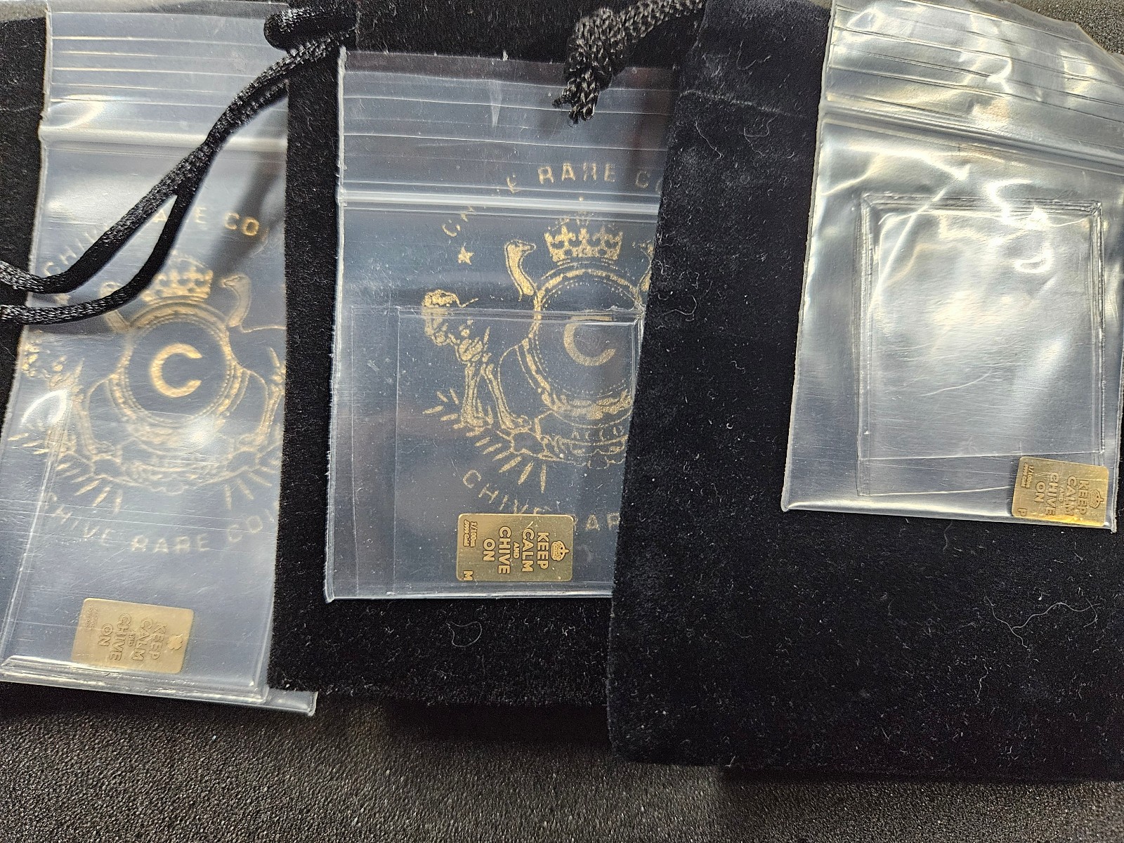 🌟(3) The Chive Chivery KEEP CALM CHIVE ON 1/100 oz .9999 Gold Bar