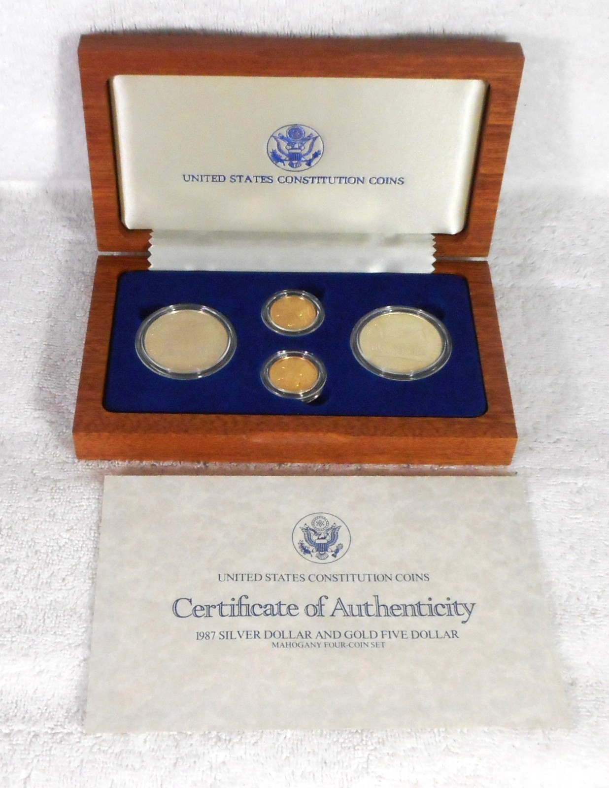 1987 United States Constitution 4-Coin Set w/ 2 $5 Gold Coins & 2 Silver Dollars