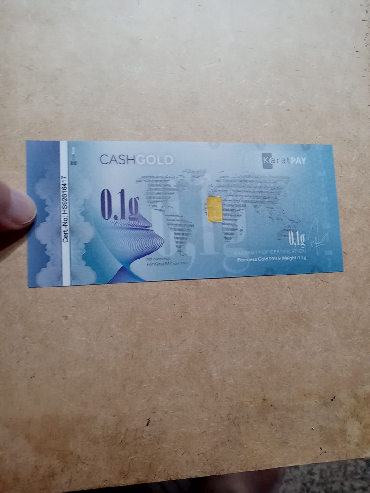1/10 Gram .1 gram Gold – CASHGOLD – KaratPAY – .9999 Gold – In Gold we Trust