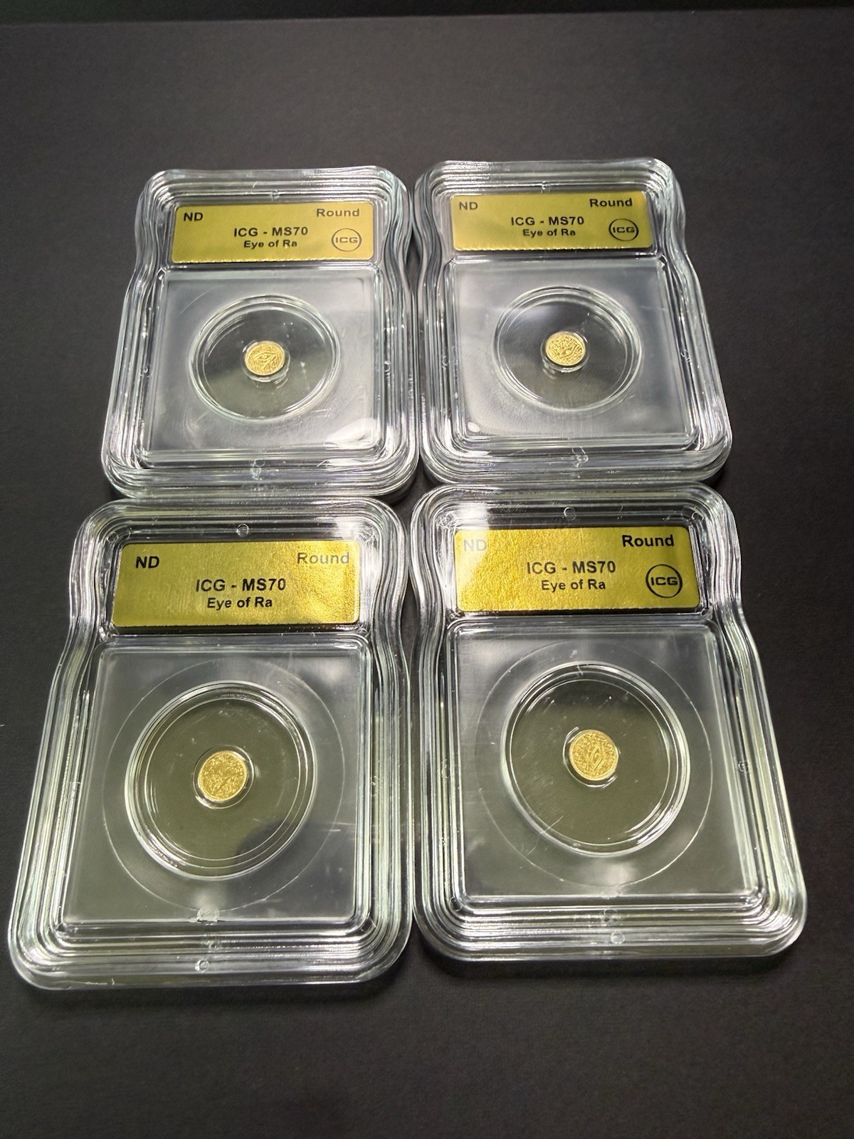 Lot of 4 ICG-MS70 Gold Round “Eye Of Ra” ND Slabbed Coin