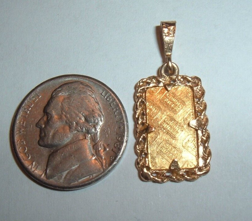 24K GOLD Credit Suisse 999.9 FINE INGOT BAR 14K ROPE BEZEL PENDANT CHAIN 2.73g
