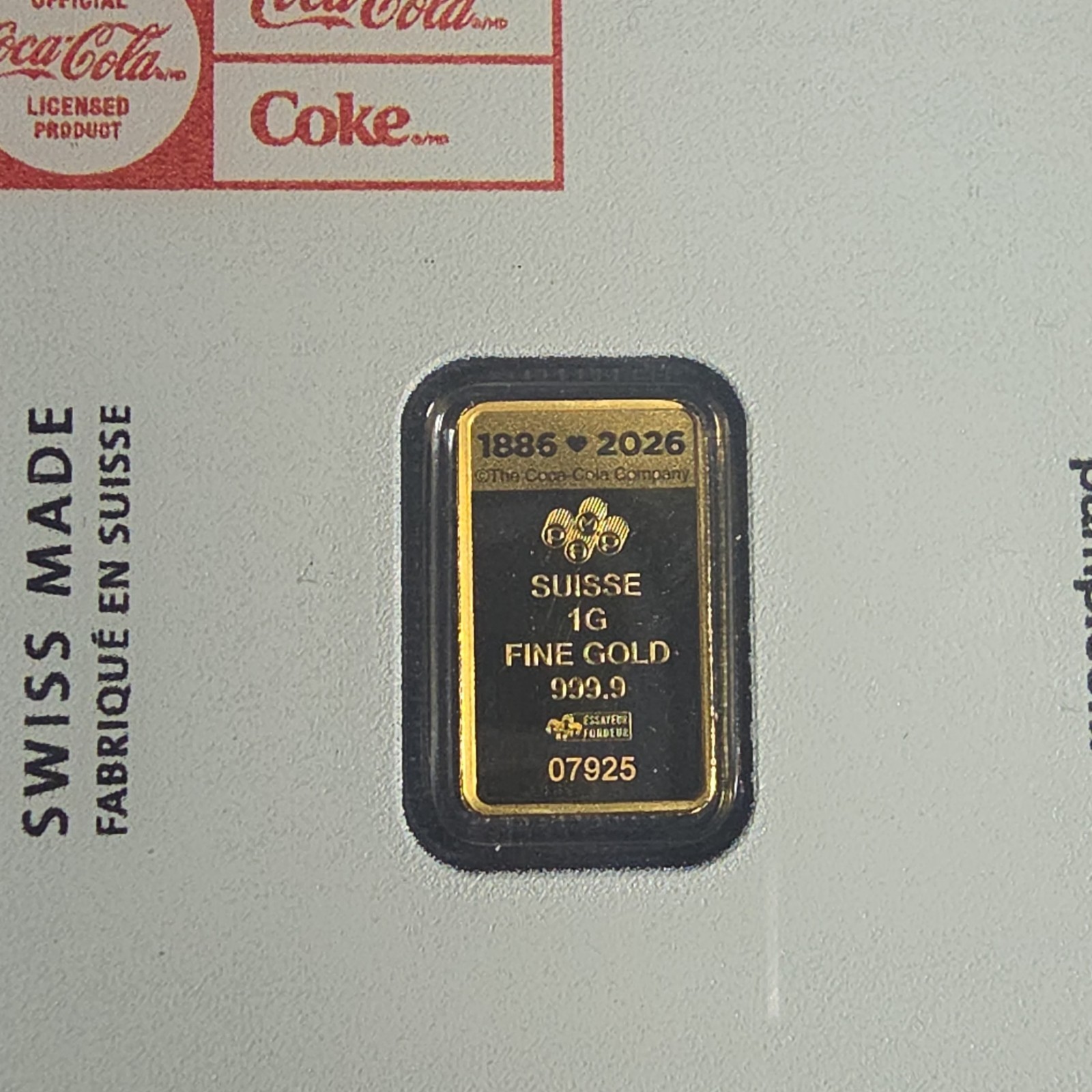 PAMP Suisse Coca-Cola Gold Bar 2026, 1 g Gold, Total 1 g Precious Metal