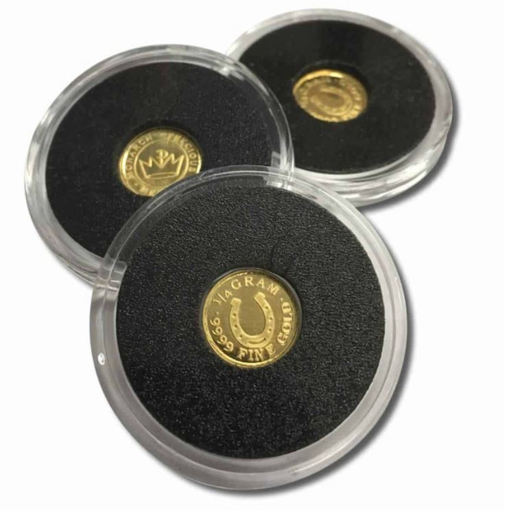 1/4 gram .9999 fine Gold Round – Horseshoe – in capsule