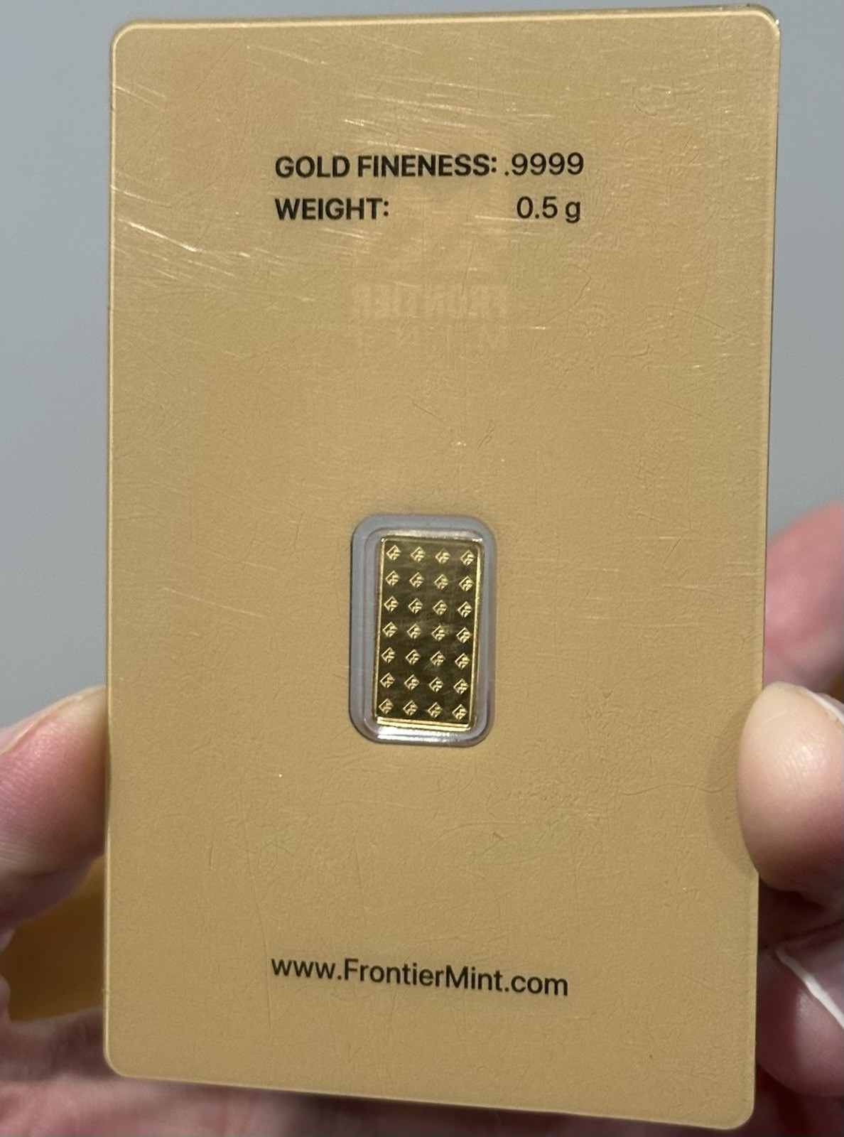 Frontier Mint 1/2 Gram .9999 Gold Bar Sealed in Assay Card Fractional Gold