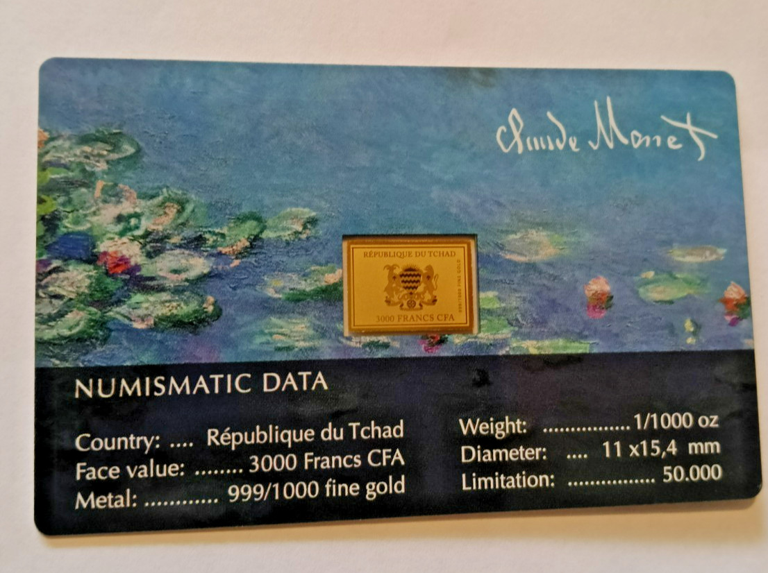 The world of art meets pure gold with Claude Monet Water Lilies 1/1000th OZ