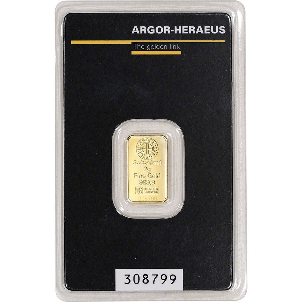 2 gram Gold Bar – Argor Heraeus – 999.9 Fine in Assay