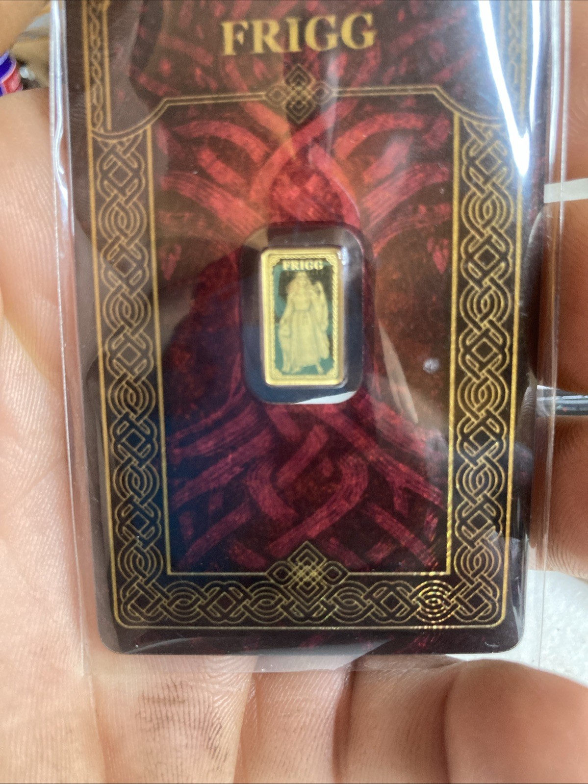 Frigg Gods of Germania 1/100 oz Pure Gold Proof Bar in Safepack Germania Mint
