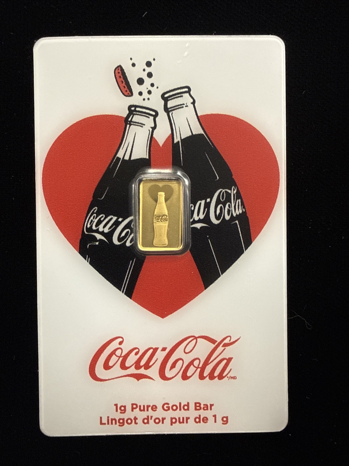 1 Gram Coca-Cola Valentine’s Love Gold Bar Minted by PAMP Suisse In Assay