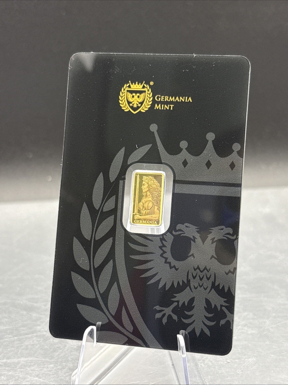 Germania Mint 1/200oz Gold Lady Germania Proof Bar W/ Safepack Assay Card
