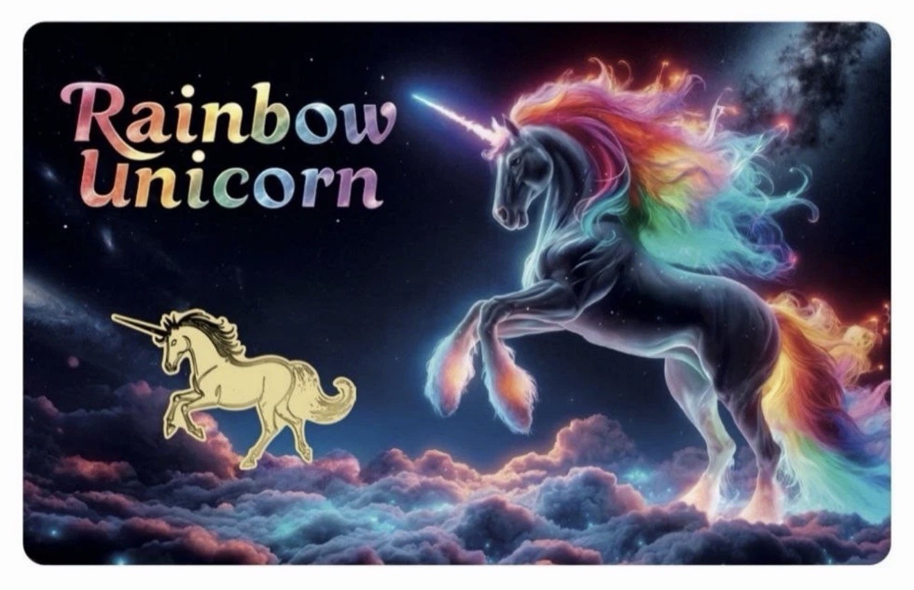 Rogues Island Mint Rainbow Unicorn Shaped 1/1000 oz Gold in Card Mintage 5,000