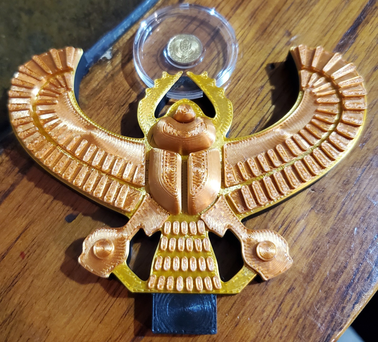 1/200th oz .9999 Pure Gold Monarch Egyptian Scarab Round W/Custom Display Stand
