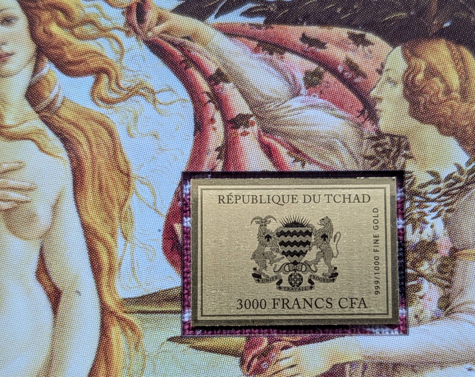 Chad BIRTH OF VENUS Botticelli 1/1000 Oz .999 Gold Coin in card 2023 50k Mintage