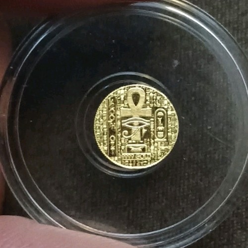 1/200th Gold monarch Egyptian King Tut /reverse Eye of Ra. protective capsule