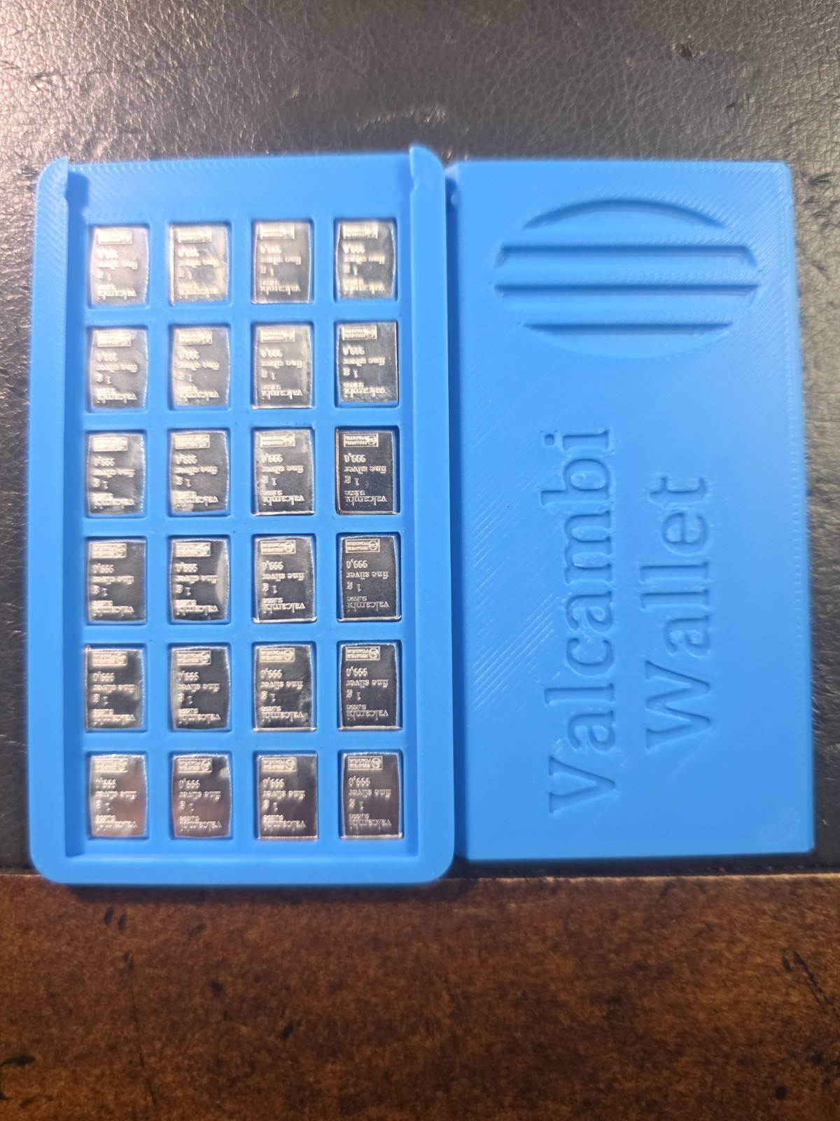 Valcambi Silver 24x 1 g Filled Light Blue wallet 0.9999 Fine 24 g Total