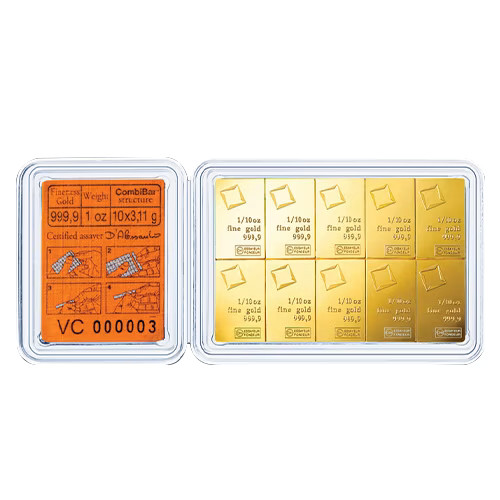 Gold 1 oz Bar Valcambi Combi – 10 x 1/10 oz