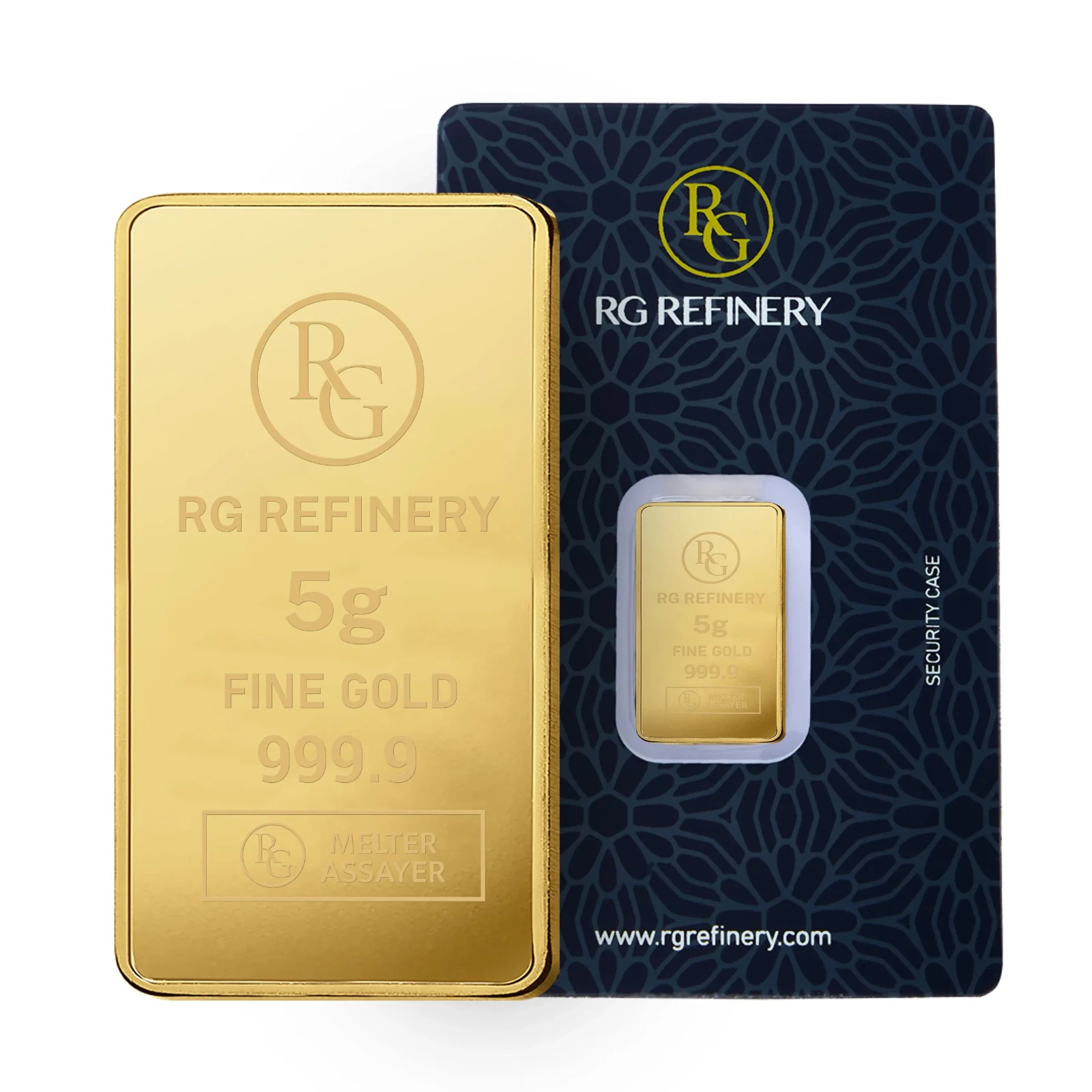 RG Refinery, UAE 5 gram .9999 Pure 24karat Fine GOLD Bullion Bar