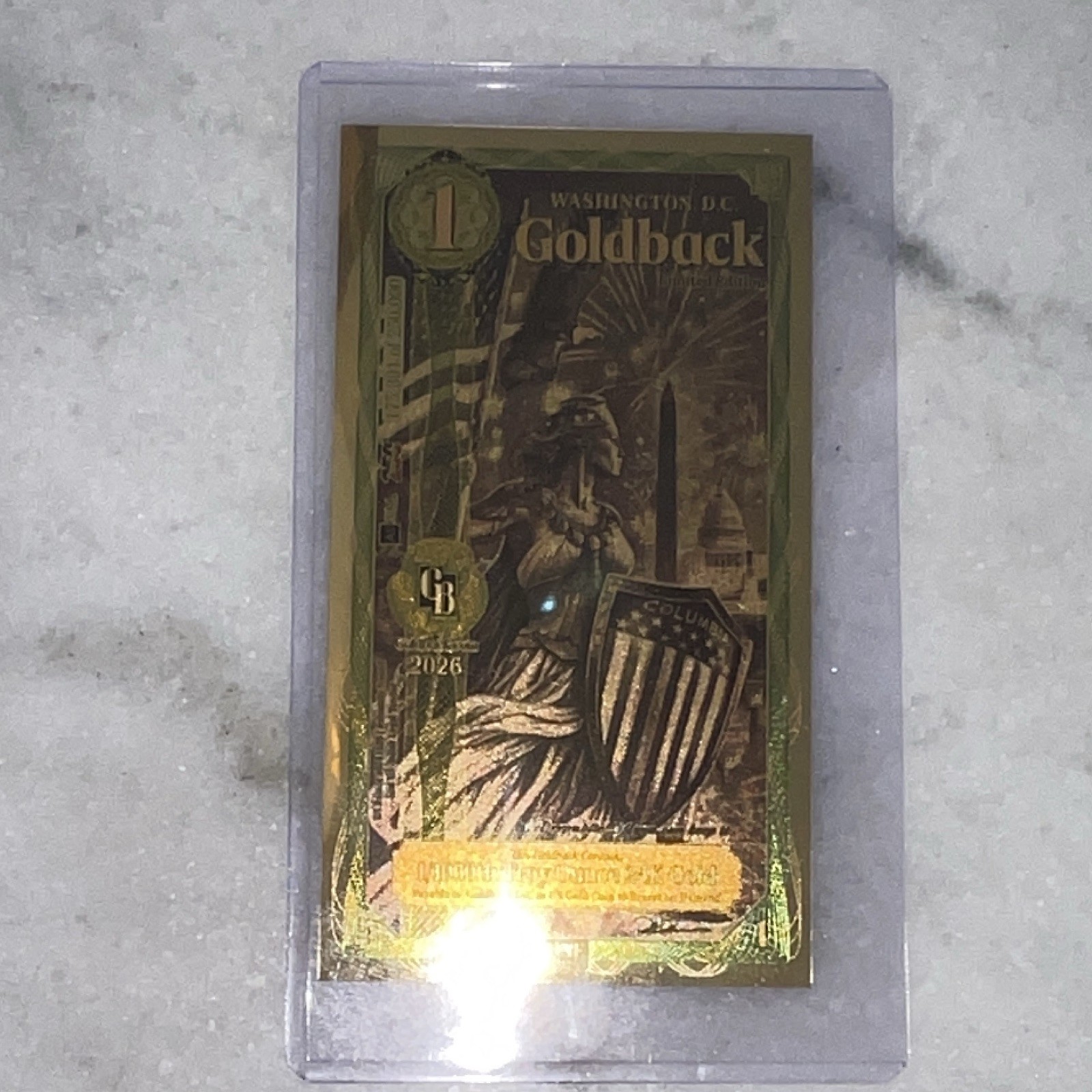 2026 Washington D.C. 1 Goldback 1/1000 oz .999 24K Gold Foil Note Limited Ed.
