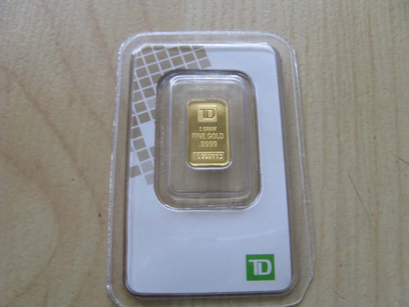 1 Gram Gold Bar TD Toronto Dominion Bank .9999 Gold 24 Karat Sealed Serial 09113