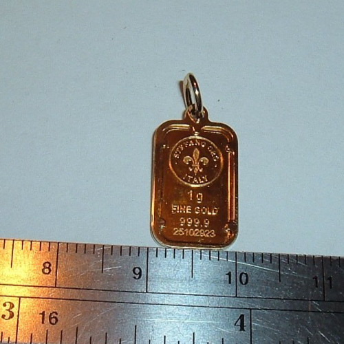 24K STAFANO ORO ITALY 999.9 FINE GOLD BAR 14K GOLD BEZEL CHARM PENDANT 1.5 grams