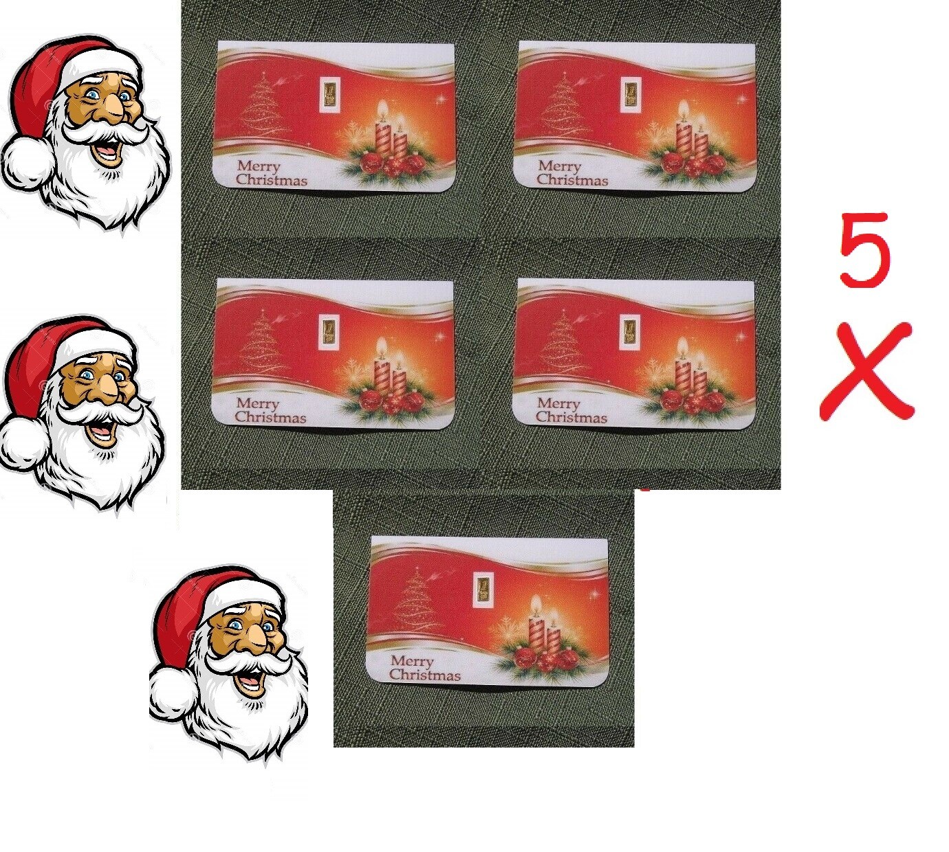 5(X) Merry Christmas 1/15th Gram PURE 999 GOLD BULLION MINTED BAR CERTIFIED LOT