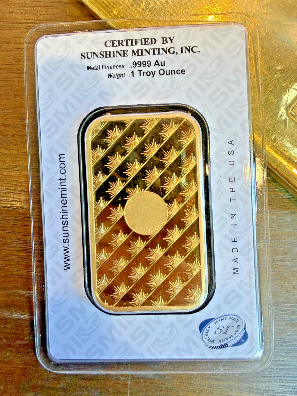 1 Troy oz Sunshine Mint Gold Bar .9999 Fine Sealed In Assay Mint Mark SI A093139