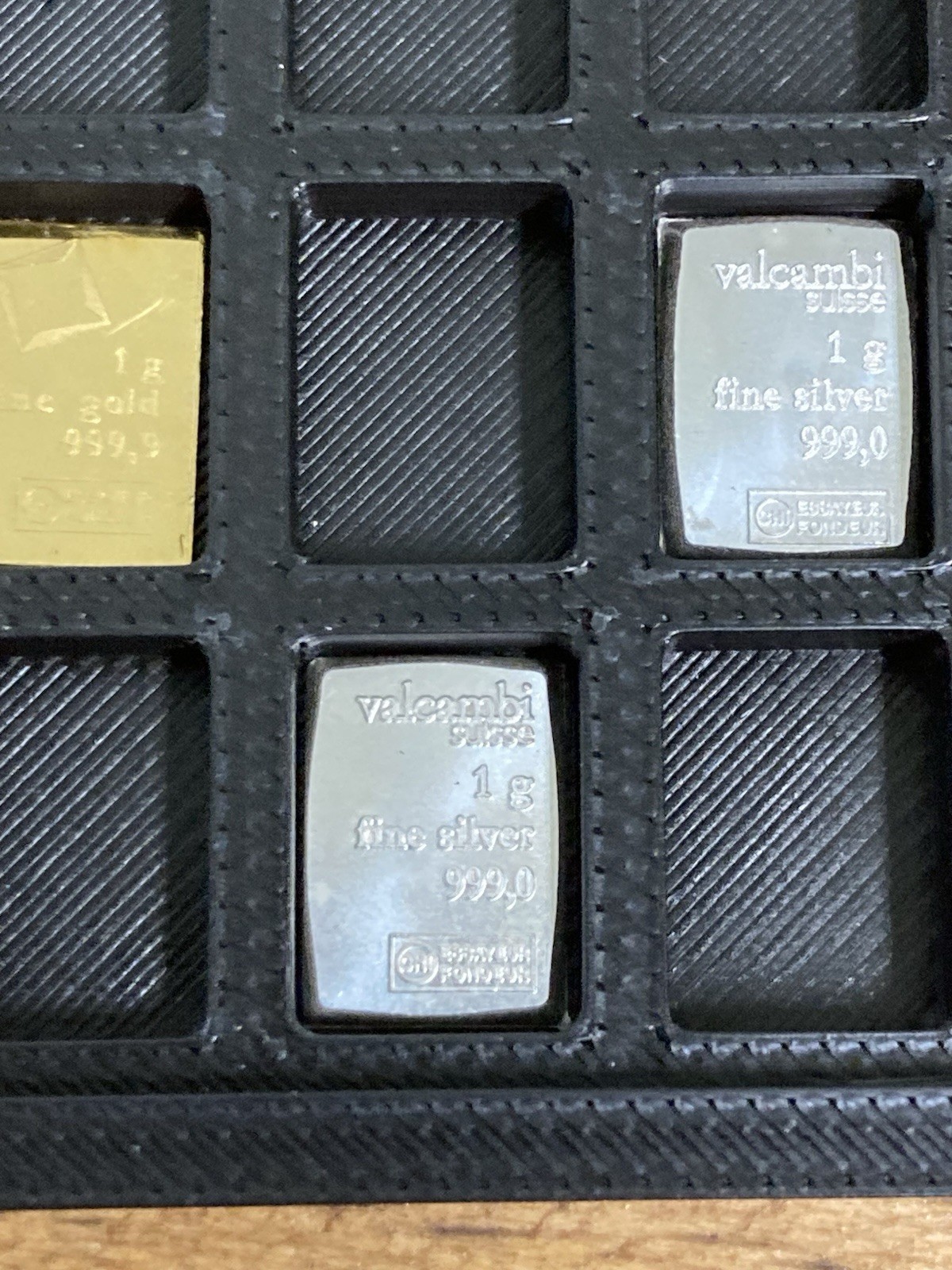 Valcambi Suisse CombiBar .9999 Fine Gold Bar 1 Gram- 3 Grams SILVER- With Wallet