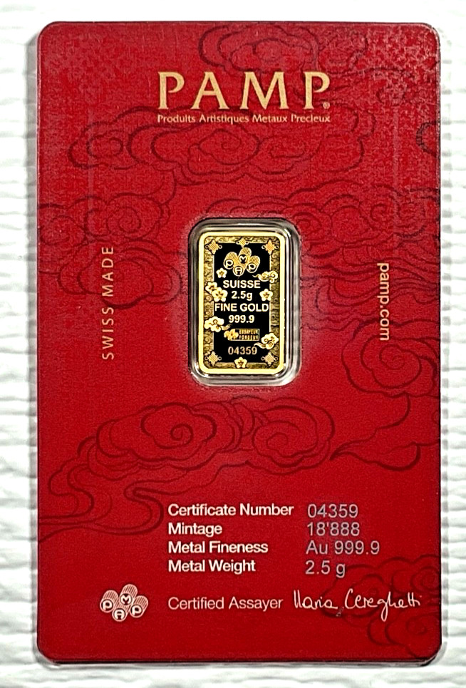 Pamp Suisse Lucky Cat 2.5 Gram .9999 Gold Bar – w/ Assay & Sleeve #4359/18888