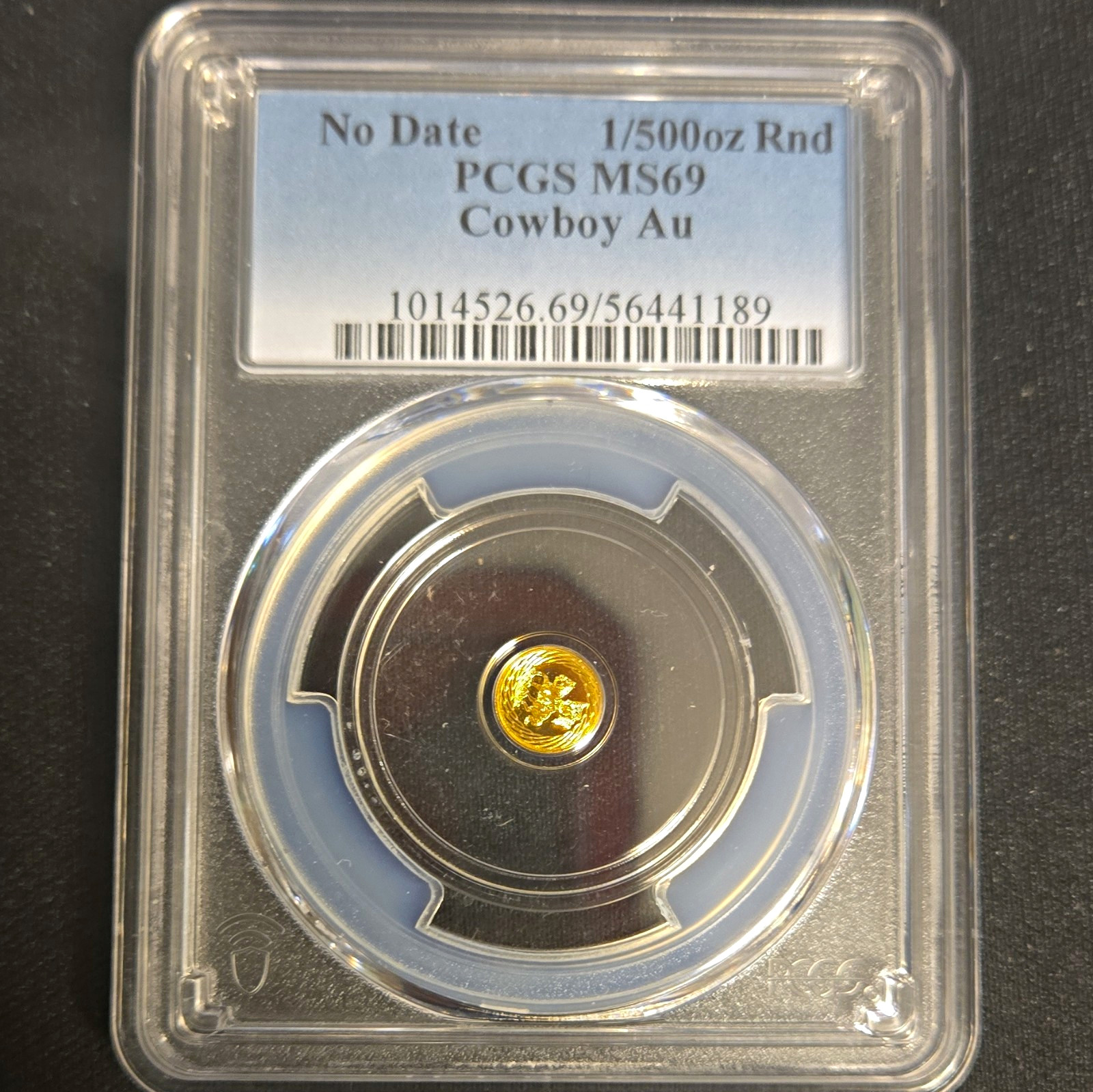 PCGS MS69 Cowboy Gold Round 1/500 oz No Date .999 Fine Gold