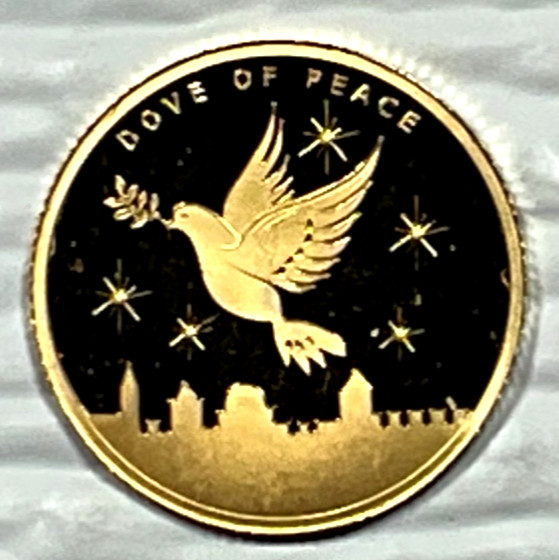 2022 Holy Land Mint Dove of Peace 1/25 oz Gold Round In Mint Capsule
