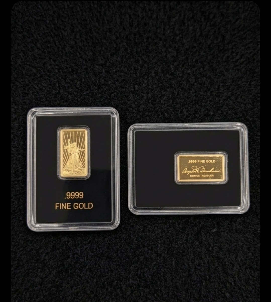 Lot 2 Gold Bar Set America the Free .9999 Fine Lady Liberty Indian Buffalo