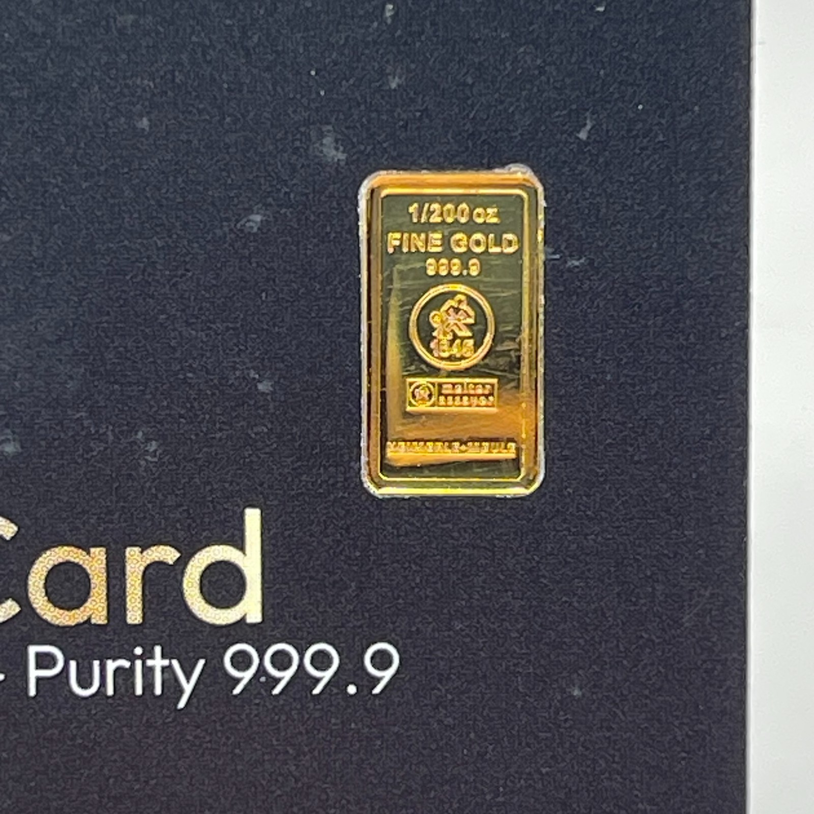 .9999 FINE GOLD 1/200TH TROY OZ BAR HEIMERLE+MEULE W/SECAIN ASSAY CARD SEALED
