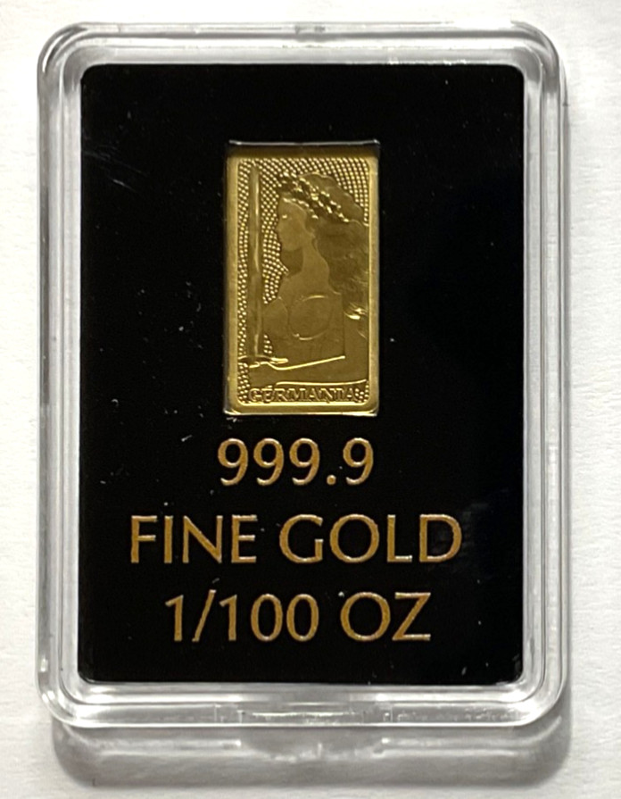 Germania Mint 1/100 oz Gold Bar in Plastic Capsule
