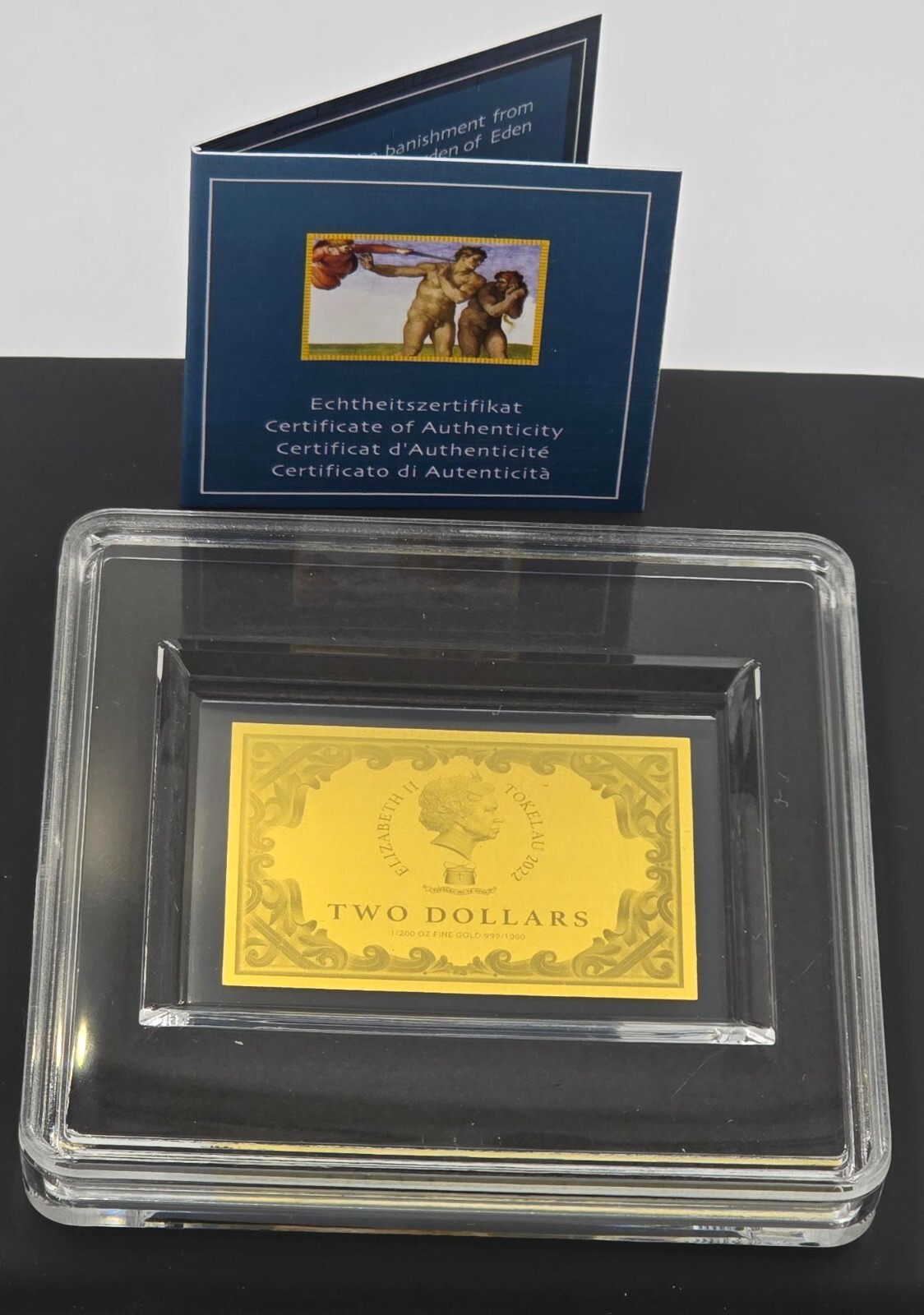 Michelangelo banishment from Eden 1/200 Oz Gold .999 coin Tokelau 2 dollars