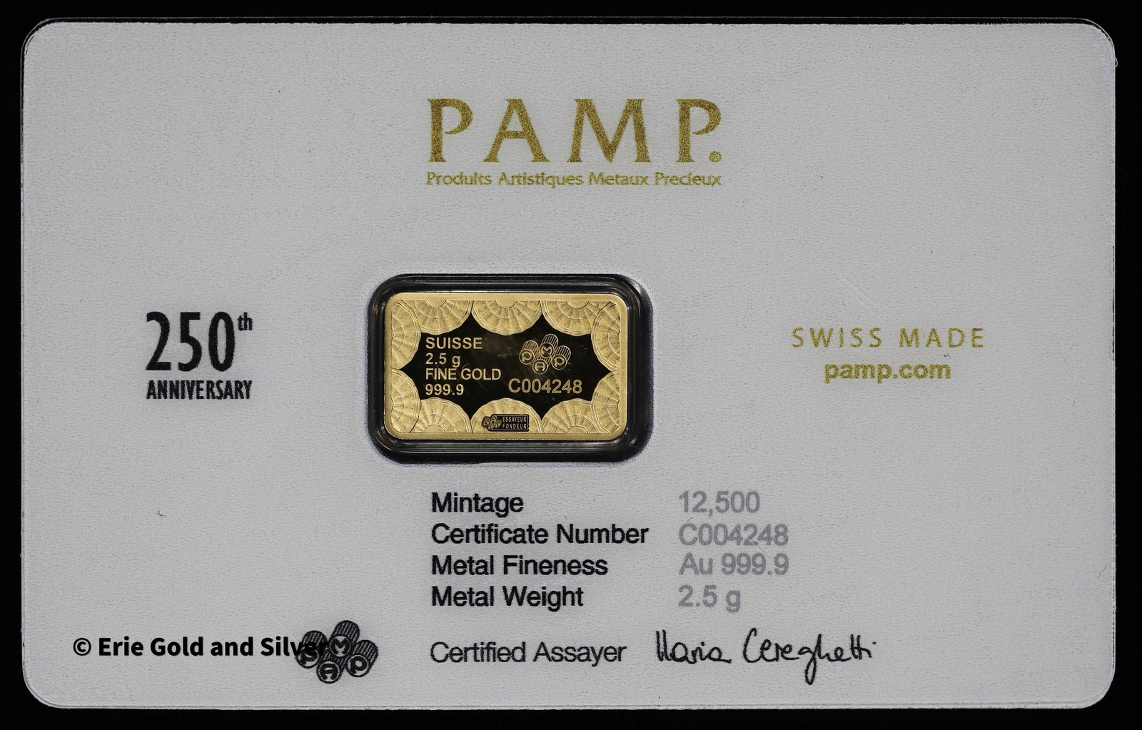 PAMP Sussie 250th Anniversary Flag 2.5 Gram Gold Bar in Assay Card
