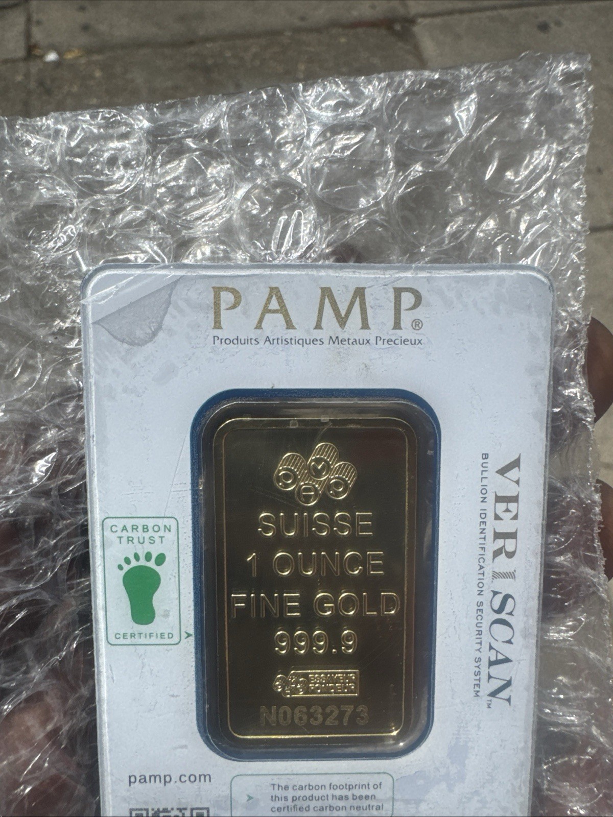 1 oz Gold Bar PAMP Suisse Lady Fortuna Veriscan (In Assay) .9999 Fine