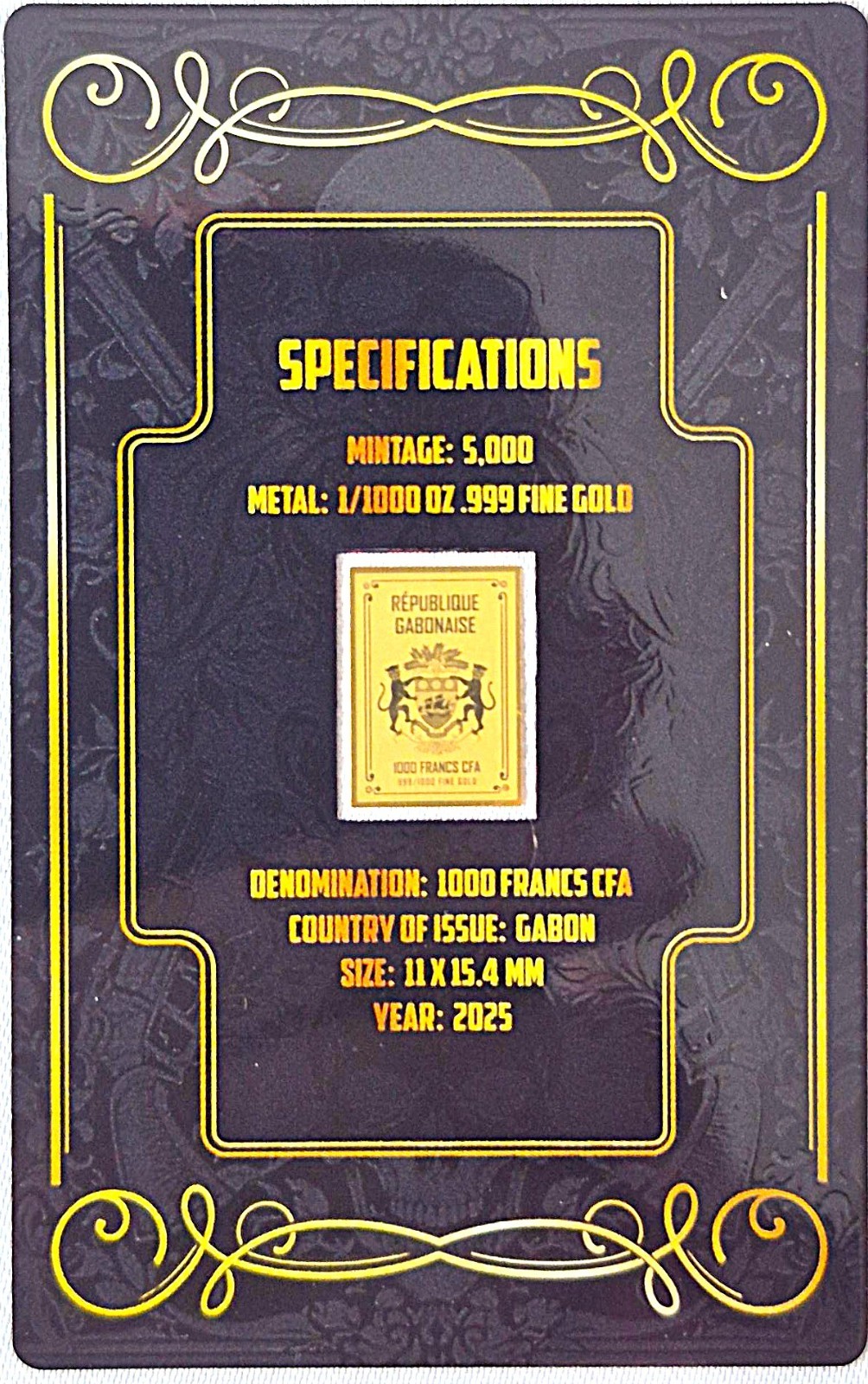 2026 GABON 1000 Francs 1/1000th Oz .999 FINE GOLD *QUEEN of HEARTS* C.O.A.