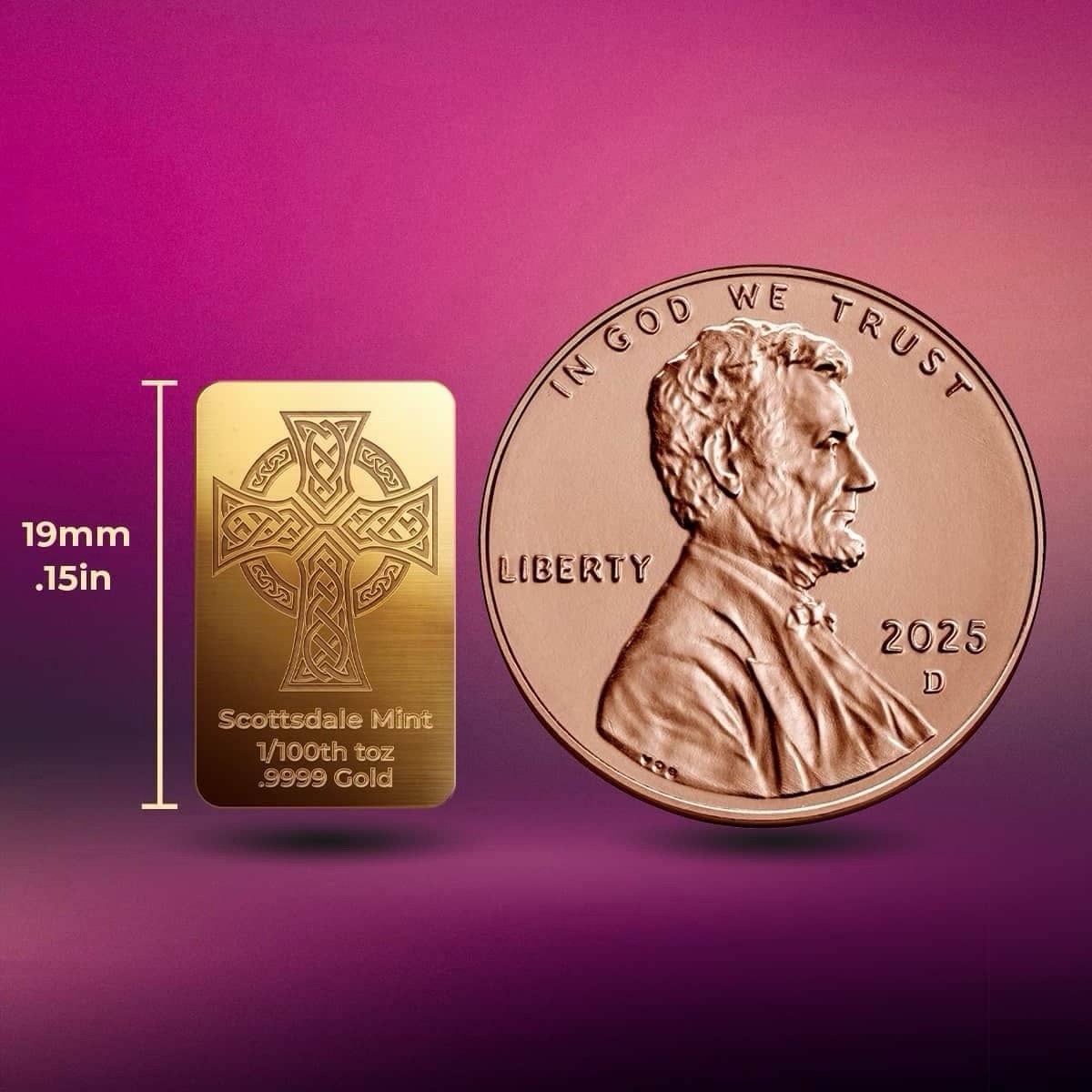 Scottsdale 1/100 oz .9999 Gold Bar – Celtic Cross (Certi-Lock®) Gold Bullion Bar