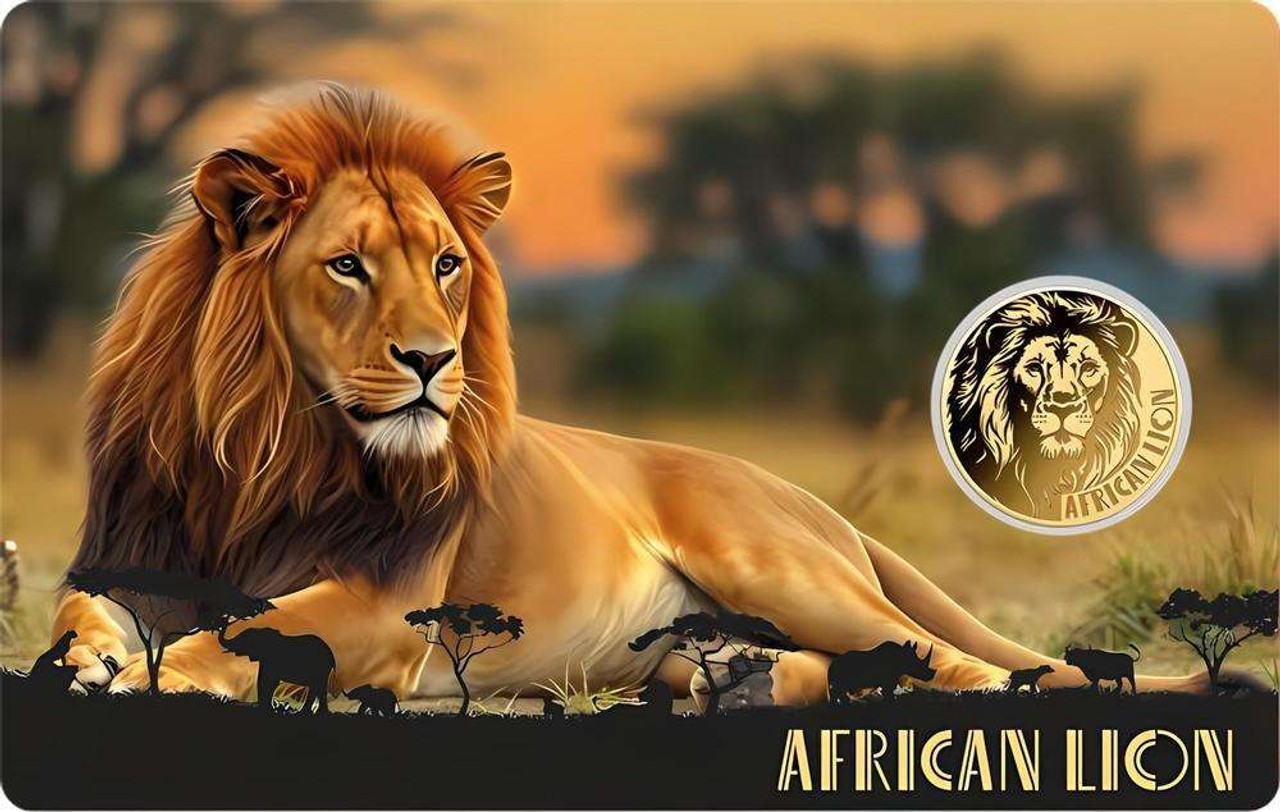 AFRICAN LION 1/1000 Oz Gold 999 Coin in Card