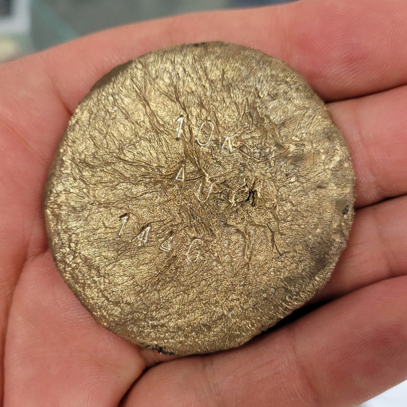 144g (.417) 10K Gold Round Aztec Skull Pirate Coin Hand Poured Collectible