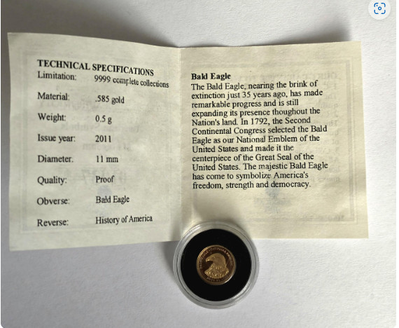 American Mint Symbol of Freedom Bald Eagle 0.5 Gram 14K Gold Proof