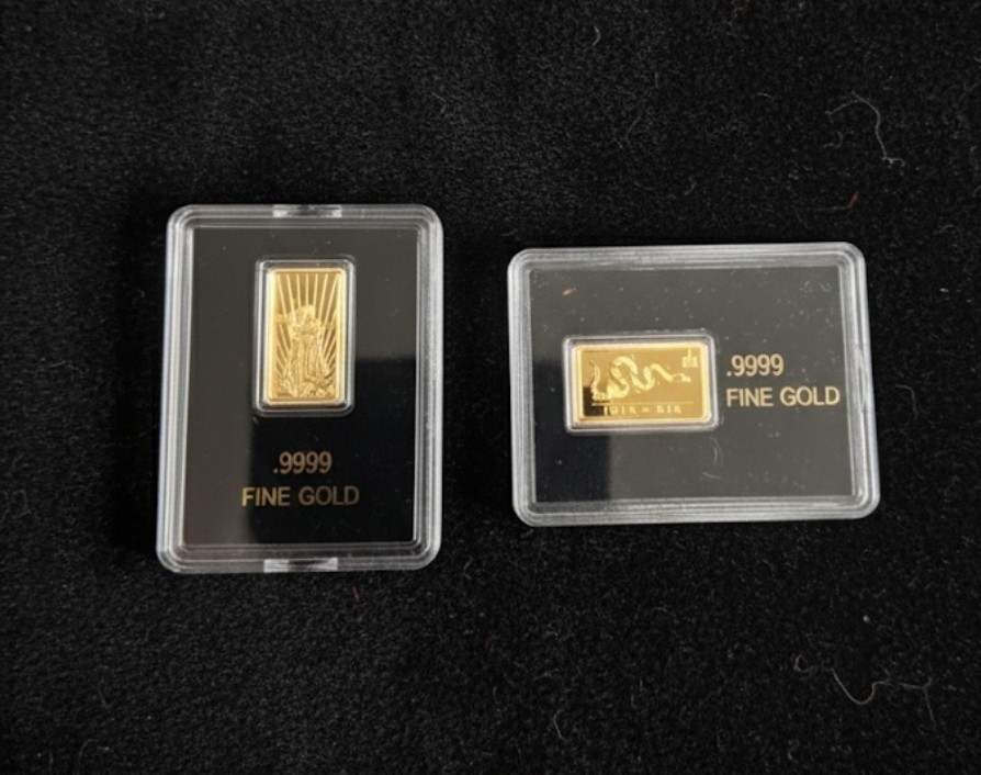 Lot 2 x Gold Bar Set America .9999 Fine Lady Liberty Gaudens Join Or Die 🇺🇸