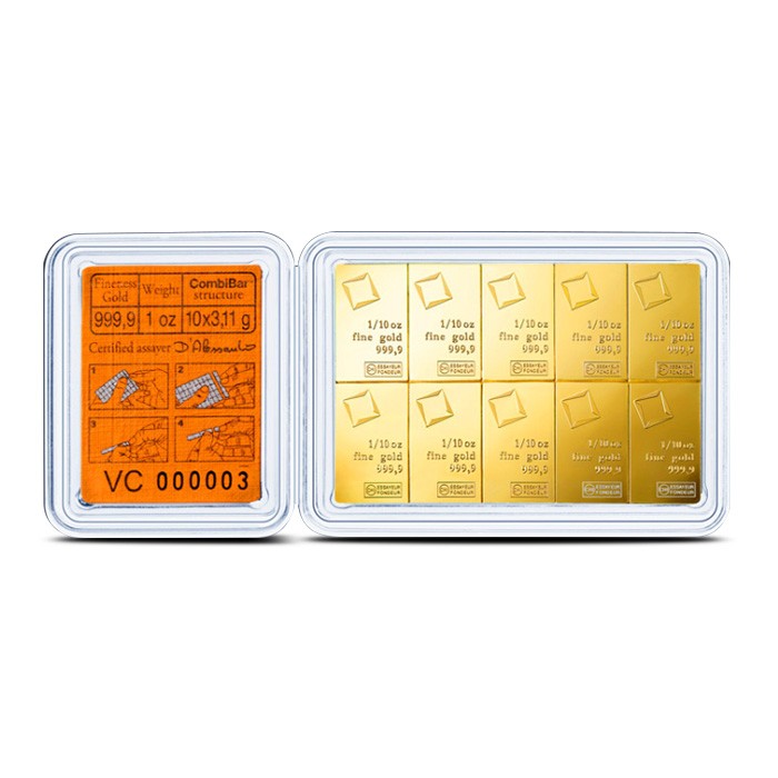 1 oz Valcambi Gold CombiBar (10 x 1/10 oz, New w/ Assay)