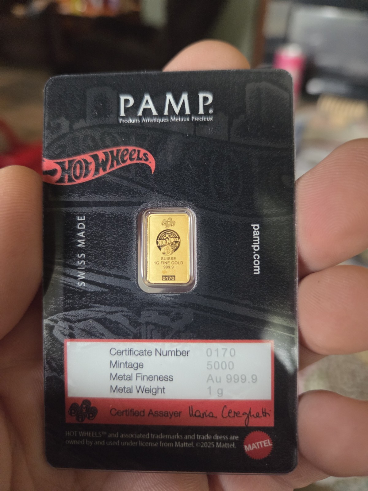 PAMP Suisse Hot Wheels Race to Win 1 Gram .9999 Fine Gold Bar – 5,000 Mintage