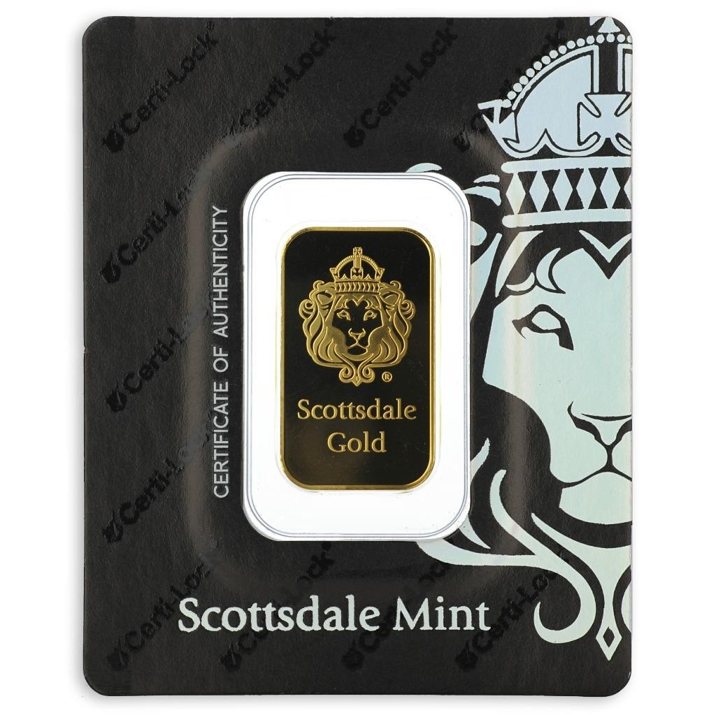 10 gram .9999 Gold Bar – Sealed in Certi-LOCK COA by Scottsdale Mint #A376