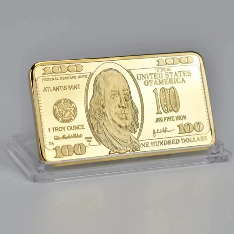 1pcs USA 100 Dollar Bullion 24k Gold Bar American Metal Coin Golden Bars USD New