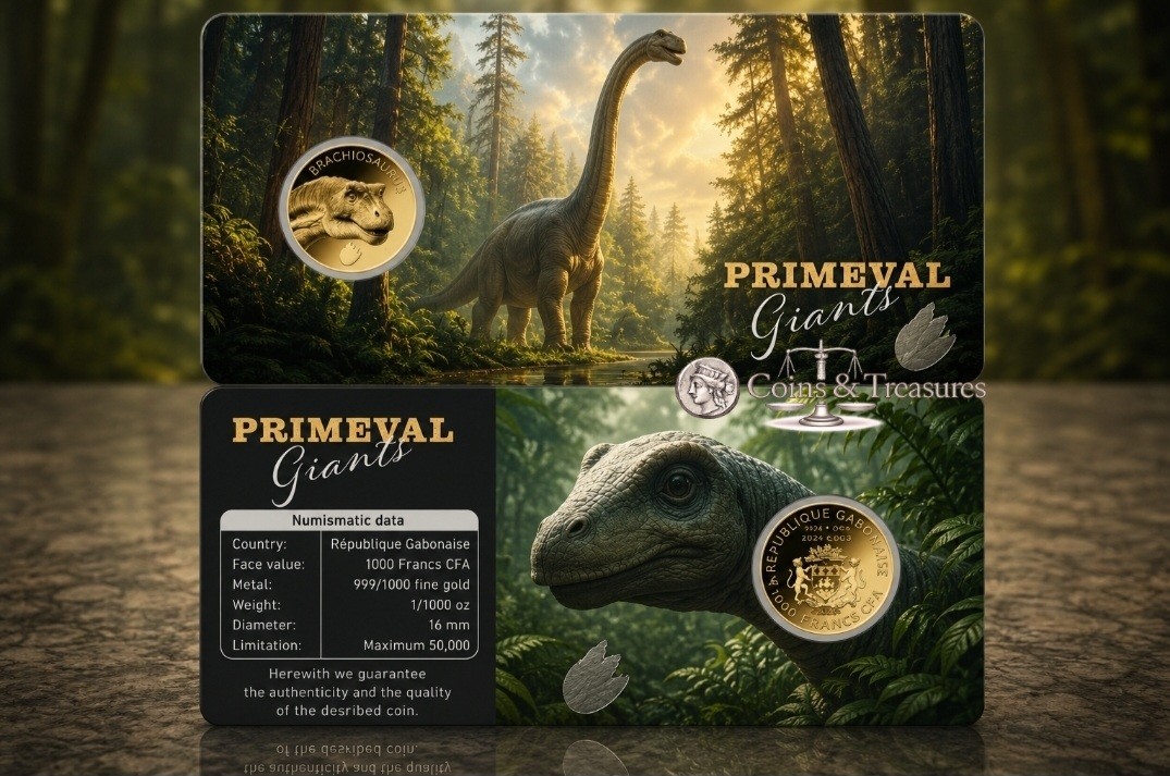 Brachiosaurus Dinosaur Primeval Giants 1/1000 Oz Gold 999 Coin card