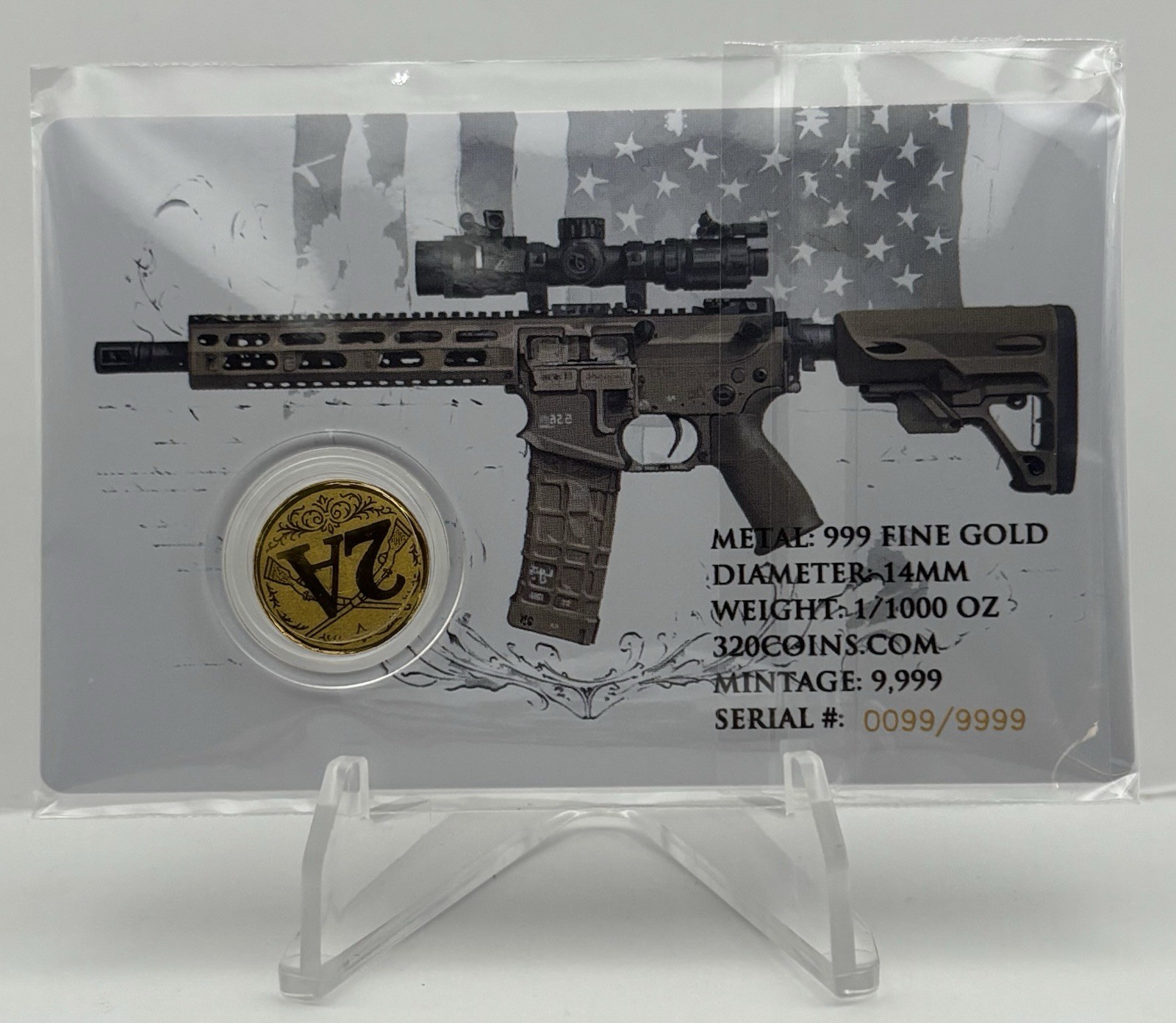 2nd Amendment 1/1000 oz .999 Fine Gold Round in Card – Serialized