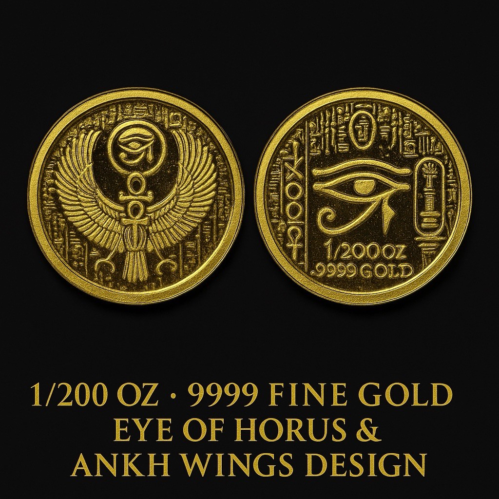 1/200 oz Gold Round • Eye of Horus & Ankh Wings Design • .9999 Fine Gold • Egypt